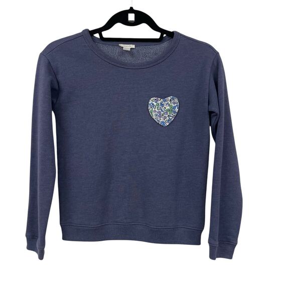 Crewcuts Floral Heart Pocket Front Crewneck Sweatshirt Blue Girls Large - Picture 1 of 5